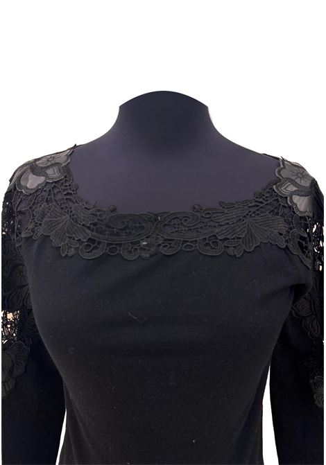 Maglia con trasparenze in pizzo ed ecopelle CECILIA BENETTI | Maglie | 92 150NERO
